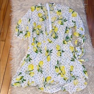 Boohoo lemon polka dot playsuit